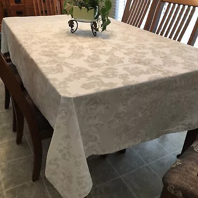 Mirabello Tablecloth  Italy Scroll /White 100% Premium Cotton 64”Wx90”L • $37.95