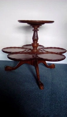 £250 • Buy Vintage, Antique, Wooden LAZY SUSAN, On Tripod Pad Feet Two Tier, 6 Serving Area