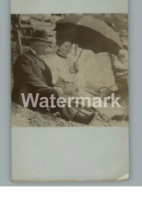 A1888.  Older Edwardian Couple On Beach With Umbrella. Unposted • £2.75