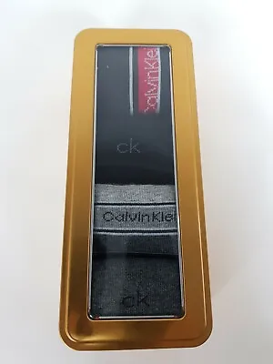 Calvin Klein Socks Mens GIFT SET IN GOLD TIN 4 PAIRS CREW SOCKS BLACK/GREY • £19.75