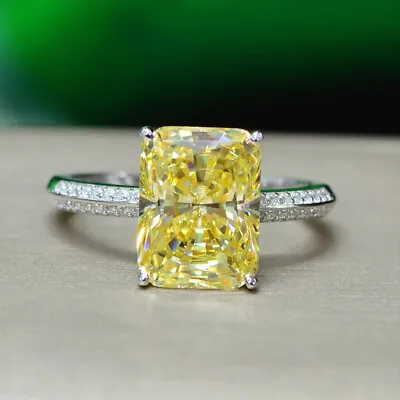 3.40 Ct Canary Yellow Radiant Cut Diamond Engagement Ring In 14k White Gold Over • £110