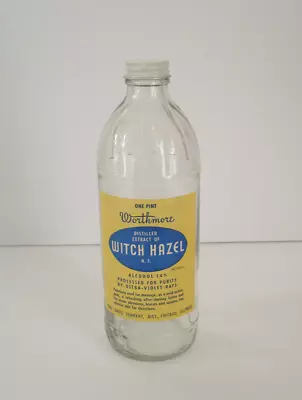 Vintage Worthmore Witch Hazel One Pint Bottle EMPTY Home Drug Company • $10.95