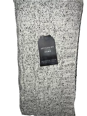 Artisan Home NY Decorative Throw Blanket Cable Knit 50”x60” Ivory Black New • £62.69