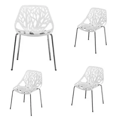 Set Of 4 Stackable Modern Dining Chair Mid Century Dining Chairs Birch Chairs • $126.99