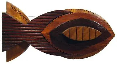 Wood Abstract Fish Statue Handcraft Marquetry Woodtaztis 21 X 11 X 11 Cm • $31.44