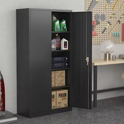 72 H Metal Office Storage Cabinets W/4 Adjustable Shelves Garage Cabinets Black • $224.99