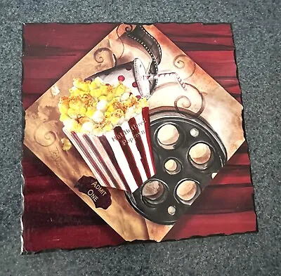 NEW VIEW 3D MOVIE ROOM POPCORN SODA MOVIE REEL RESIN WALL ART PLAQUE 8  X 8  • $8.93