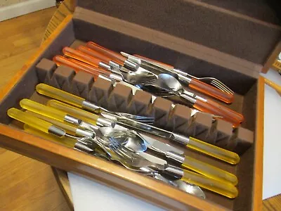 Flatware Stainless Silverware  Screwdriver Handles  Set 24pc. Nice Wood Case • $29.99