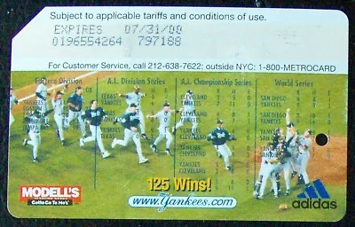 Expired New York Metro Card YANKEES. MODELL'S ADIDAS Dated 2000 • £4.86