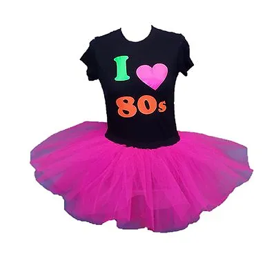 £18.98 • Buy I Love 80s Neon Tutu Skirt 80's Fancy Dress Tshirt Set Hen Party Music Festival 
