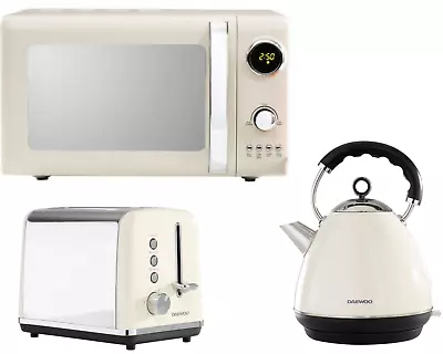 Daewoo Kensington Cream Pyramid Kettle 2-Slice Toaster & Microwave Matching Set • £174.95