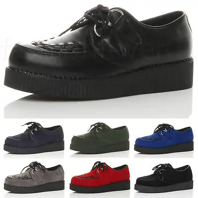 Mens Low Wedge Platform Teddy Boy Rockabilly Brothel Creepers Goth Punk Shoes • £29.99