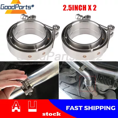 2x 2.5  Inch Vband Clamp V-Band Mild Flange Kit For Exhaust Downpipe Tailpipe AU • $37