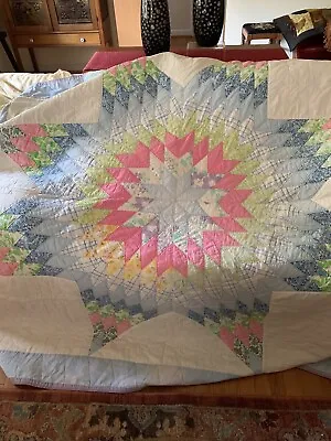 $70 • Buy Lone Star Quilt 70”x 74” Hand Quilted Pastel  Multi Colored