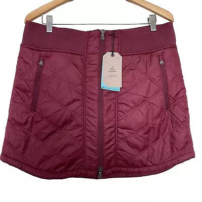 PrAna Skirt Womens Size Small S Puffer Quilted Sherpa Lined Elsa Maroon Full Zip • $37.49