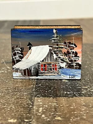 Vintage Wooden Hanpainted Magnetic Matchbox Matchbook Holder • $9.99