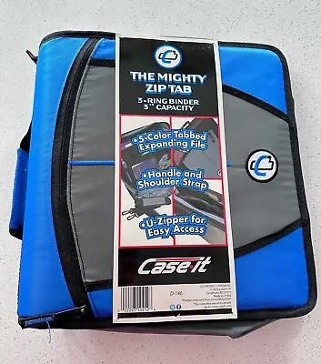 Case-It Mighty Zip Tab 3-Ring 3-inch Zipper Binder Expanding File Blue/Gray New • $15