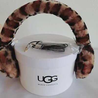New O/s Leopard Ugg Exposed Sheepskin Tech Wired Speakers Earmuffs Headphones • $67.96