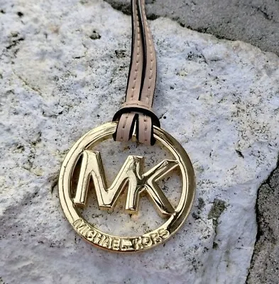 Michael Kors GOLD MK Logo BLUSH Smooth Leather Loop Hang Tag Bag Dangle Charm • $14.99