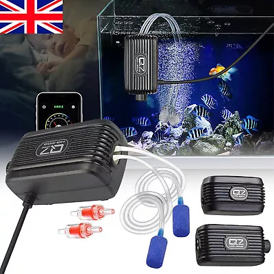 Silent Aquarium Air Pump Single/Twin Outlet Valve Fish Tank Marine Oxygen Pump • £10.99