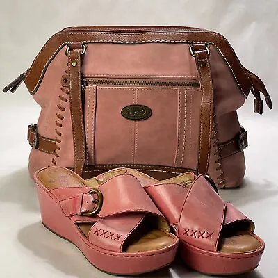 Born BOC Matching Leather Shoes And Purse Womens Size 8M 8 M Medium Pink Set • $53.39