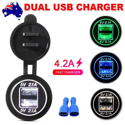 Dual 2.1A (4.2A) 12V/24V DC USB Charger Power Outlet For Car Motorcycle Boat AU • $10.95