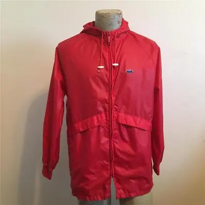 Vintage 80s Izod Lacoste Red Half Zip Front Pullover Hoodie Windbreaker Jacket L • $169.84