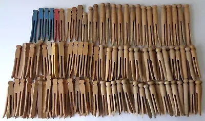 Vintage Lot Of 168 Wooden Clothes Pins Slotted Peg Assorted Sizes Shapes Colors • $34.99