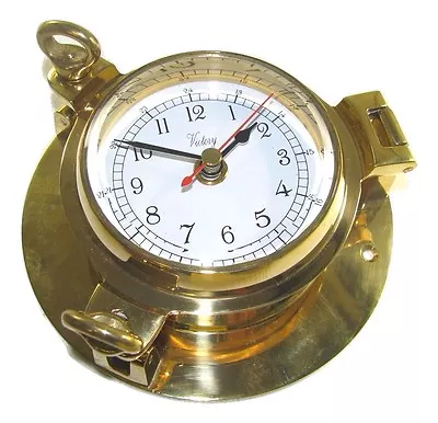 Victory RM621NA 3-1/2  Polished Cast Brass Ship's Porthole Clock Arabic 135-586 • $109.99