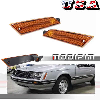 For Ford Mustang 1979-1986 Front Bumper Side Marker Light Reflector Amber Covers • $34.99