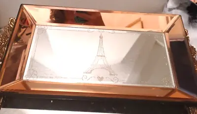 Mirror Vanity Tray Eiffel Tower PARIS French  Champagne Etched Glitter Beveled • $24