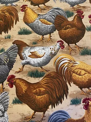 Cranston Chicken Fabric Roosters Hens Pecking Cotton FARM Quilt Crafts BTHY 44 W • $5.99