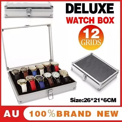 12 Slot Carbon Fiber Aluminum Watch Case Luxury Display Box Storage Organizer AU • $20.65