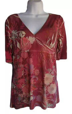 MUSHKA By SIENNAROSE Pink Floral Boho Knit Tunic Top Size PM Petite M • $9.99