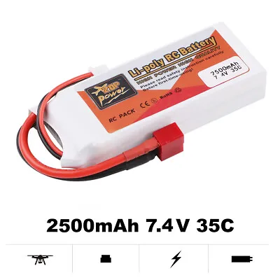 ZOP Power 2s 2500mAh 7.4V 35C LiPo Battery T Plug Deans For RC Car Airplane • $33.23