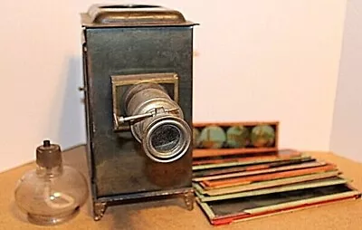 1800's Kerosene Lighted Magic Lantern / Projector W/15 Glass Slides Antique • $172.49