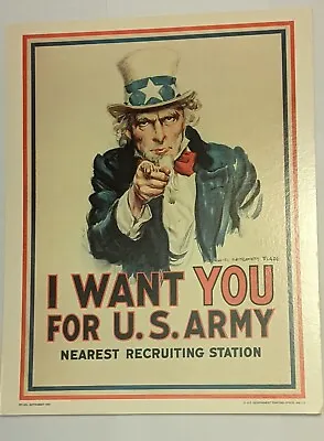 I Want You For US Army Poster Uncle Sam Recruiting Printed Official 1983 14 X 11 • $7.99