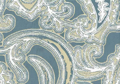 Magnolia Fabric Bridgewater Sky Blue Khaki White   Cotton  Drapery Upholstery   • $9.98