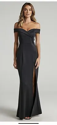 NWT Showpo Size 12 Black Off Shoulder Maxi Dress Zip Close Slit In Front • $49