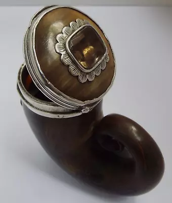 Superb Rare English Antique Georgian 1826 Sterling Silver & Rams Horn Snuff Mull • £181