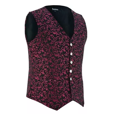 Men's Maroon Tailored Formal Waistcoat Gothic Steampunk Brocade Victorian Vest • $43.85