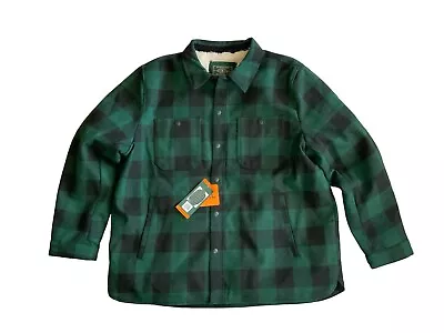 GH Bass Work Jacket Mens XXL Green Buffalo Shirt Plaid Sherpa Fleece Wool • $58