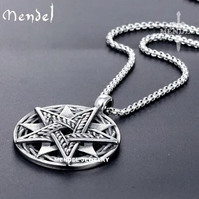 MENDEL Fashion Mens Pagan Wiccan Pentagram Star Pendant Necklace Stainless Steel • $11.99