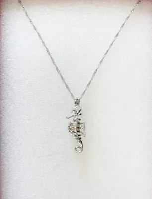 Seahorse Cage Pendant Necklace Set With Pearl Stainless Steel Chain 16 Inches • $5.99