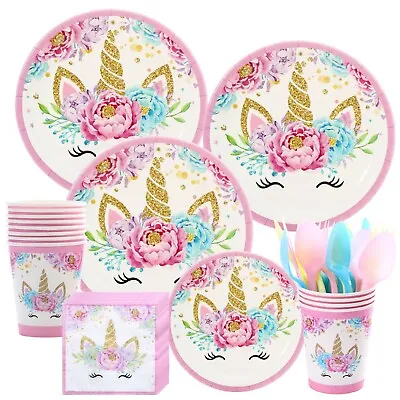 $8.99 • Buy Unicorn Tableware Party Supplies Plates Napkins Kids Girls Birthday Decoration