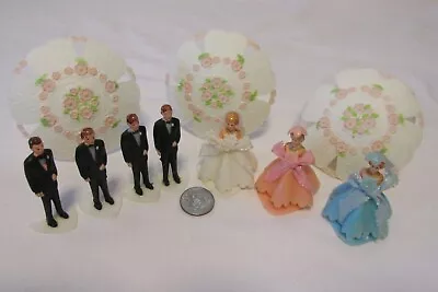 Vintage 1970s Wedding /bridal Party Shower Plastic Cake Decorations W/umbrellas • $17.99