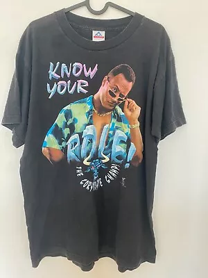 £119.99 • Buy 1998 Wwf Wwe The Rock Know Your Role Corporate Champ Wrestling T-shirt Black L