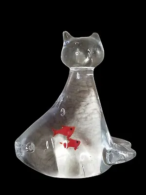 Murano Art Glass Cat Paperweight Gold Fish In Belly Art Glass Collectible  • $39.99