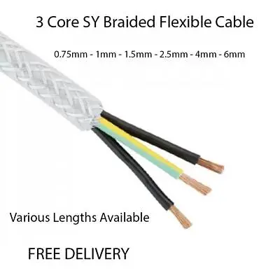 £248.57 • Buy SY Steel Braided Flexible Control Cable 3 Core 0.75mm To 6mm  - Various Lengths