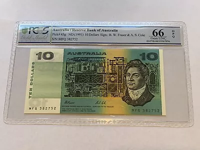 FIRST PREFIX $10 Ten Dollar Fraser Cole 1991 PCGS 66 Australian Banknote MFQ • $340